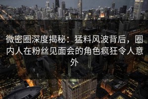 微密圈深度揭秘：猛料风波背后，圈内人在粉丝见面会的角色疯狂令人意外