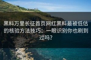 黑料万里长征首页网红黑料最被低估的核验方法技巧：一眼识别你也刷到过吗？