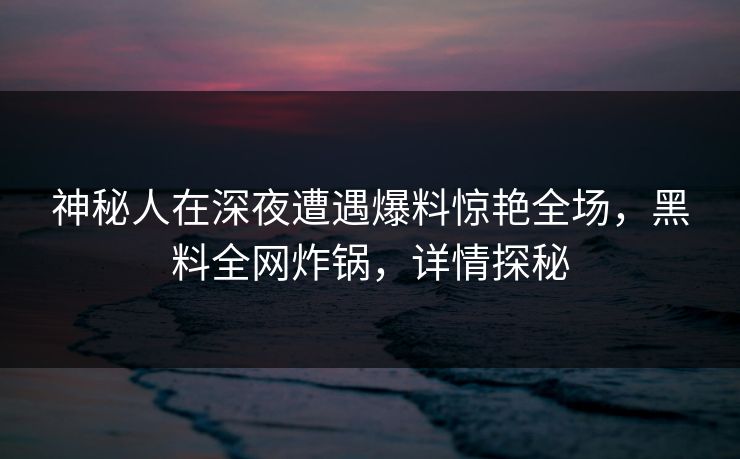 神秘人在深夜遭遇爆料惊艳全场，黑料全网炸锅，详情探秘